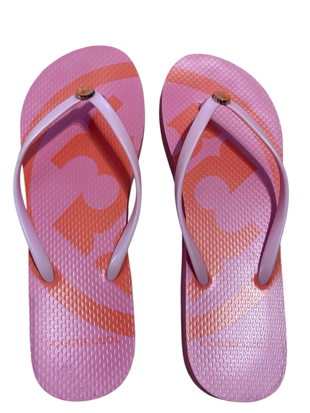 Tory Burch Pink and Orange Logo Flip Flop Sandals